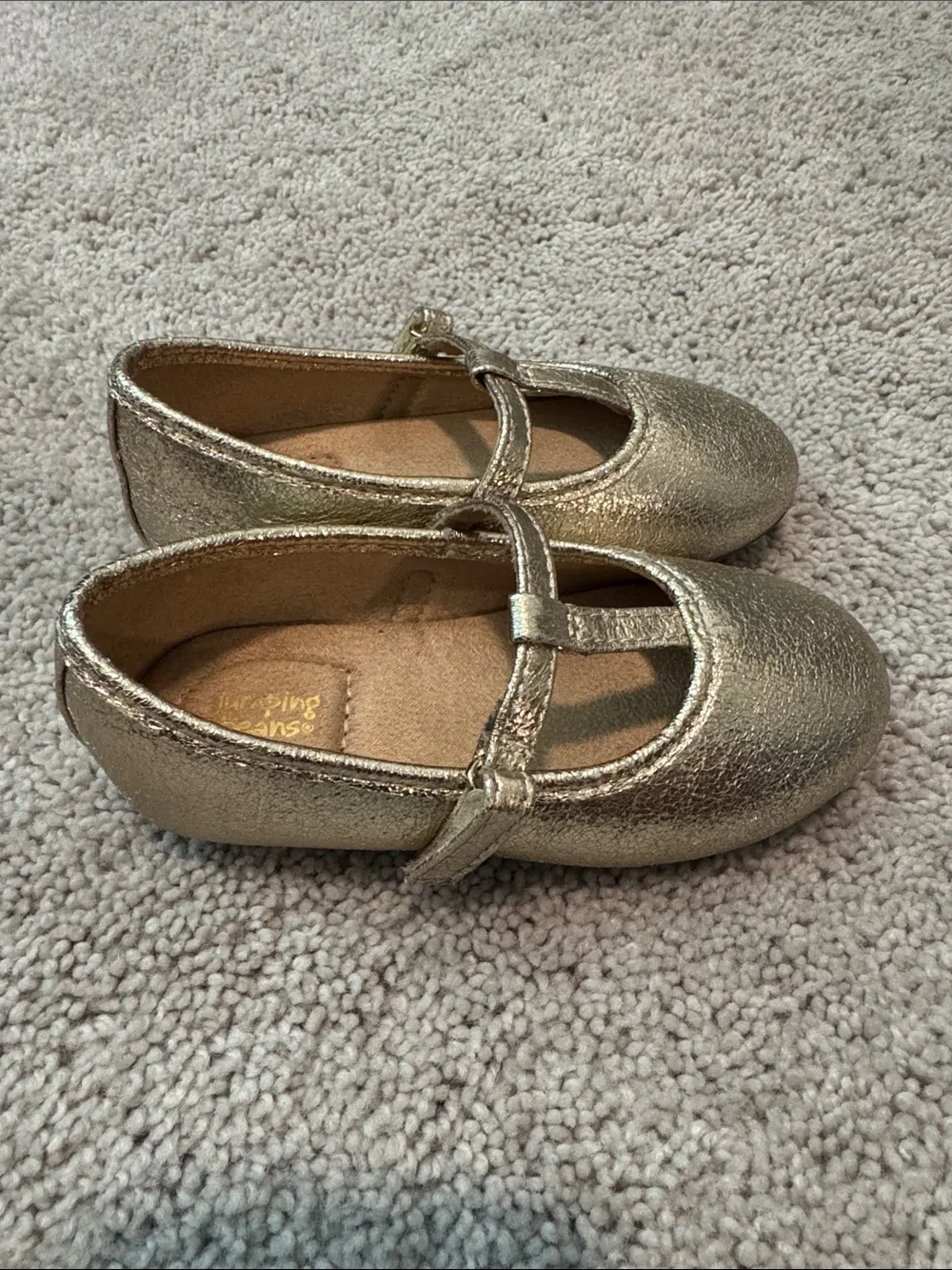 Girls Metallic Gold T-Strap Jumping Beans Mary Jane Kids Shoes - 7